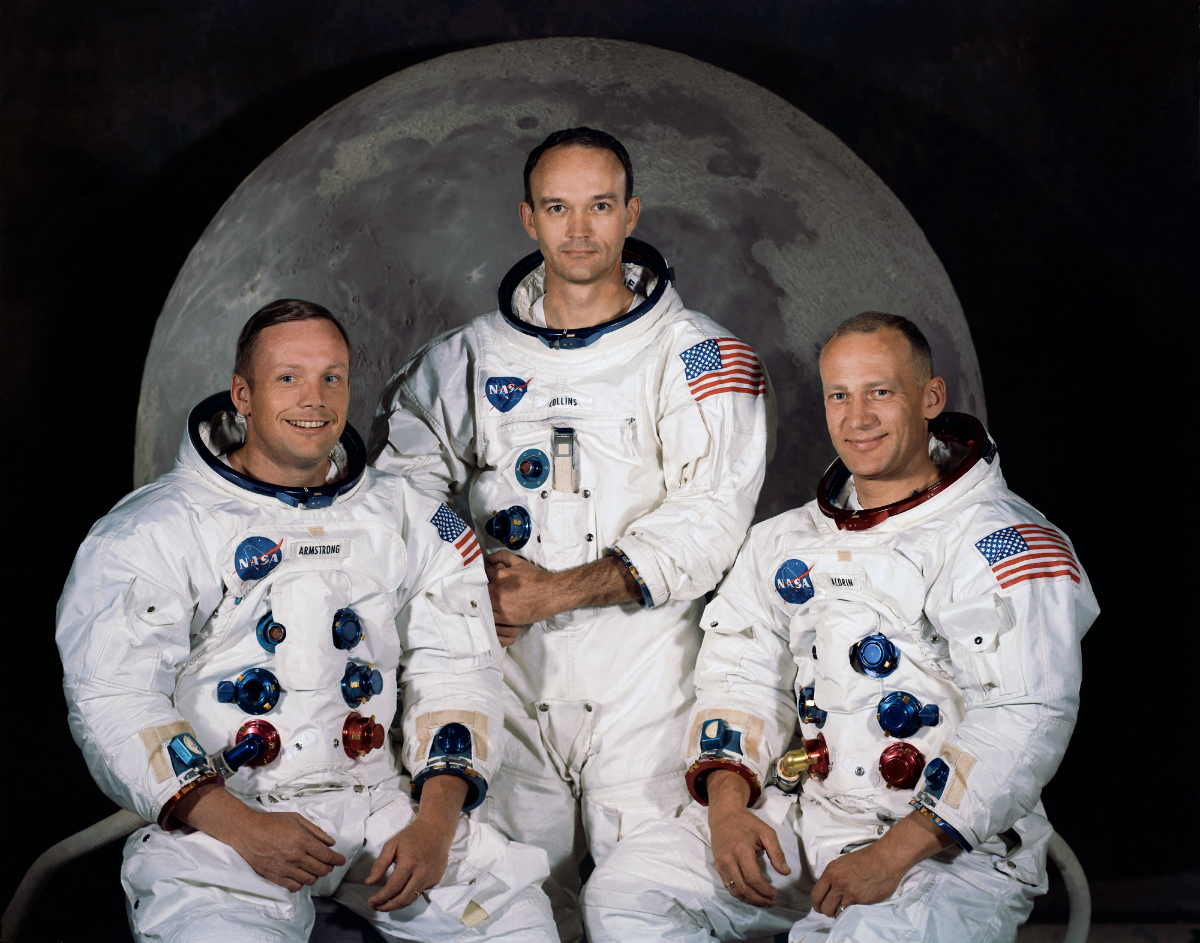 Apollo 11 mürettabatı. Soldan sağa; Neil Armstrong, Michael Collins ve Buzz Aldrin
