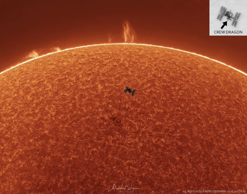 210504 Space Station Solar Prominences Sun Mehmet Ergun APOD/NASA: Uzay İstasyonu, Güneş Patlaması, Güneş